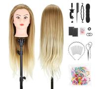 TwoWin Salon Hairdressing Training Head, 29" Synthetic Fiber Hair Mannequin Head, Wig Styling Head with Clamp and DIY Braiding Set (Ombre Brown)