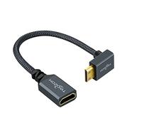 Twozoh Angled Mini HDMI to HDMI Adapter Cable 0.2M，Nylon Braided Downward Angled 90° Degree Mini HDMI to HDMI Extension Cable Support 3D/4K 1080p