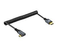 Twozoh Left Angled Coiled Micro HDMI to HDMI Cable, Micro HDMI to HDMI Coiled Cable 90°degree Stretched Length 30cm to 150cm - Supports 3D/4K 1080p
