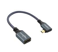 Twozoh Left Angled Micro HDMI to HDMI Adapter Cable, Nylon Braided 90°Degree Micro HDMI Male to HDMI Female Cord (Type D to Type A) Support 4K/3D