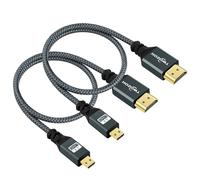 Twozoh Micro HDMI to HDMI Cable 2M 2 Pack, Nylon Braided Micro HDMI Cable Support 3D/4K@60Hz 18Gbps/2160P/1080P for GoPro Hero7/8/9 Raspberry Pi 4