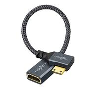 Twozoh Mini HDMI to HDMI Adapter Cable 0.2M, Nylon Braided 90° Degree Right Angle Male Mini HDMI to Female HDMI Extension Cable Support 3D/4K 1080p