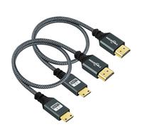 Twozoh Mini HDMI to HDMI Cable 1M 2 Pack, Nylon Braided HDMI to Mini HDMI Support 3D/4K@60Hz 18Gbps/2160P/1080P for Nikon/Canon DSLR, Camcorder, Laptop, Tablet and Graphics/Video Card