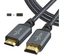 Twozoh Mini HDMI to HDMI Cable 2M, 4K 60Hz High Speed HDMI to Mini HDMI 2.0 Braided Lead