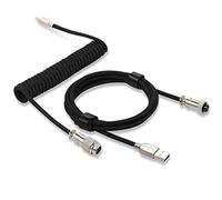 Twozoh Type C Mechanical Keyboard Coiled Cable, Braided Detachable Metal Aviator Connector Double Sleeved Keyboard Cable (Black)