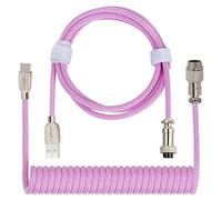 Twozoh USB C Keyboard Coiled Cable, Braided Detachable Aviator Double Sleeve Type C Mechanical Keyboard Cable (Pink)
