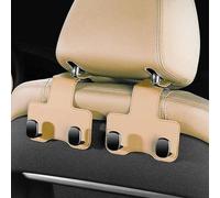 TWQBHSH 2 PCS Double Hook Holder Car Hooks for Headrest, Compatible with BMW i4 M50 i5 M60 M6 M760Le i7 M70L, Leather Headrest Hooks Organizer Accessories, Apricot