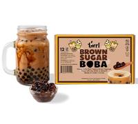 Twrl Brown Sugar Boba Bubble Tea Toppings - Taiwanese Boba Pearls, Cafe-Style Tapioca Milk Tea Topping, Instant - Perfect for Milk Teas and Coffee, Gluten-Free, Plant-Based - Pack of 12 Single
