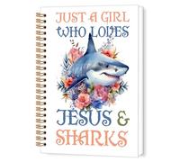 TWRVI Shark Spiral Notebook, Shark Gifts for SharkLovers, Flower Sharks College Ruled Notebook Journal for School Office, Just a Girl Who Loves Jesus & Sharks Journaling Notebooks 5.5"X8.3" 164 Pages