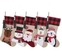 TWSANTAMAS Christmas Stockings 5 Pack,20 Inches Burlap Xmas Christmas Stockings with Name Tags,Snowman,Penguin,Deer,Bear and Santa Hanging Ornament Xmas Holiday Decor Gift