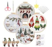 Twshiny Christmas Embroidery Kit, Christmas Cross Stitch Kits for Adults Beginners Embroidery Kits with 4 PCS Embroider Patterns, Cotton, Threads, Needles & Instructions