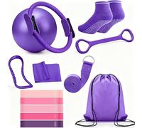 Twshiny Pilates Kit, 13Pcs Pilates Circle with Yoga Ring & Band, Socks, Body Trimmer, Waist & Ab Shaper Workout Equipment for Home Gym Toning, Strength & Flexibility (Purple)