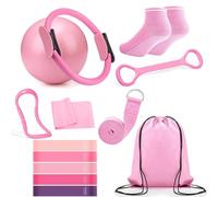 Twshiny Pilates Kit, 13Pcs Pilates Circle with Yoga Ring & Band, Socks, Body Trimmer, Waist & Ab Shaper Workout Equipment for Home Gym Toning, Strength & Flexibility (Pink)