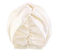 TWSOUL 100% Pure Mulberry Silk Sleep Cap for Women Hair Care,Double Layer Natural Silk Bonnet Shower Cap Hair Wrap for Sleeping,Soft Silk Hair Wrap Elastic Stay on Head,Adjustable Silk Bonnet (Beige)