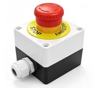 TWTADE / 22mm 2 NC Red Sign Mushroom Emergency Stop Push Button Switch Station 10A 600V Stop Switch Box (Warranty 3 Years) YW1B-V4E02R-BOX