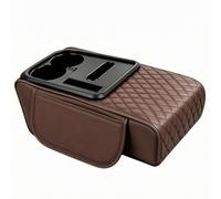 TWTCZOZ Car Armrest Booster Pad Easy to Clean Car Armrest Height Increase Pad with Storage Pockets PU Leatherette Center Console Organizer with Beverage, Brown