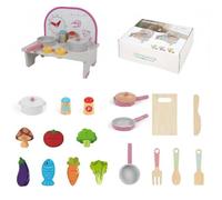 TWTCZOZ Children Play Kitchen Wooden Playset Toy With Realistic Clicking Knobs Digital Display Clock And Utensil Hooks Role Play Learning Suitable for, Small, Pink With Fruits
