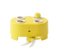 TWTCZOZ Easy to Store Cat Toy with Feathers, Yellow | Rechargeable Power, Low-Profile, Feather Teaser Toy, for Home, Indoor Cats