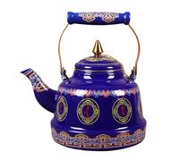 TWTCZOZ Enamel Teapot Kettle with Wide Rounded Body Ornamental Pattern Gold Toned Finial Curved Bail Handle Glossy Finish Suitable for Kitchen Counter Dining Table Display Shelf, 3.3 L