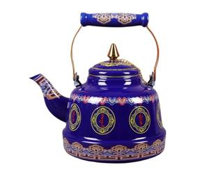TWTCZOZ Enamel Teapot Kettle with Wide Rounded Body Ornamental Pattern Gold Toned Finial Curved Bail Handle Glossy Finish Suitable for Kitchen Counter Dining Table Display Shelf, 2.5 L
