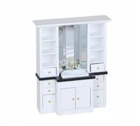 TWTCZOZ Miniature Sink Dollhouse Vanity Washstand Cabinet Mirror With Divided Storage Suitable for dollhouse scenes collector display playroom decoration