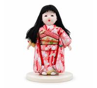 TWTCZOZ Traditional Japanese Doll Kimono Figurine Statue Ornament With Hand Painted Face Resin Hands Wooden Base suitable for gift giving housewarming, Medium, Pink Kimono With Floral Pattern