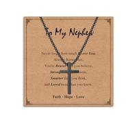 Twutqel Cross Necklace for Boys, Adjustable Silver/Black Stainless steel Cross Chain, 13th 16th Birthday Baptism Christmas Gifts for Son Grandson Nephew Brother Cousin Age 6-21 (To My Nephew, Black)