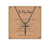 Twutqel Cross Necklace for Men Boys, Adjustable Silver/Black Stainless steel Cross Chain, 13th 16th Birthday Christmas Baptism Gifts for Son Grandson Nephew Brother Cousin Age 6-21 (To My Son, Black)