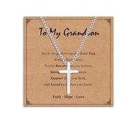 Twutqel Cross Necklace for Men Boys, Adjustable Silver/Black Stainless steel Cross Chain, Birthday Baptism Christmas Gifts for Son Grandson Nephew Brother Cousin Age 6-21 (To My Grandson, White)