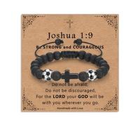 Twutqel Football Gifts for Boys, Adjustable Football Cross Bead Bracelet, Birthday Baptism Christmas Football Jewellery Gifts Age 9-12 for Son Grandson Brother Nephew Team Friend (Joshua 1:9)