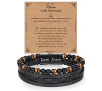 Twutqel Leather Beads Bracelet for Men, Brown Multi-Layer Braided Wrist Bracelet Magnetic Buckle Engraved Love You Forever, Birthday Gifts for Dad Husband Grandad (30th Birthday)