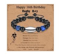 Twutqel Rugby Beaded Bracelet for Boys 16th 18th Birthday Gifts, Adjustable Braided Obsidian Tiger Eyes Rugby Bead Bracelet, Birthday Rugby Gifts for Son Grandson Brother Nephew (16 Blue Tiger Eye)