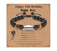 Twutqel Rugby Beaded Bracelet for Boys 16th 18th Birthday Gifts, Adjustable Braided Obsidian Tiger Eyes Rugby Bead Bracelet, Rugby Jewellery Gifts for Son Grandson Brother Nephew (18 Yellow Tiger Eye)