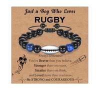 Twutqel Rugby Beaded Bracelet for Boys, Adjustable Woven Rope Tiger Eyes Obsidian Rugby Bracelet, Birthday Christmas Rugby Gifts for Boys Son Grandson Brother Nephew Friends Team (Blue Tiger Eye)
