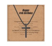 Twutqel Sliver Black Cross Necklace for Men Boys 16th 18th 21st Birthday Gifts, Stainless Steel Cross Chain, Mens Jewellery Gifts for Son Grandson Nephew Brother Boyfriends (Black 18th Birthday)