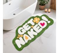 TWWDE AUG Green and White Bathroom MAT，Get Naked Bath Rug, Fun Bathroom Rug， Washable Absorbent for Bathtub 40"x20"