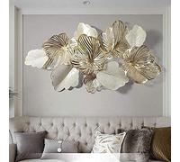 TWY Home Decor Metal Wall Art Leaves Modern Large Wall Sculptures Gold Flower Blooming Handmade 3D Wall Hanging Artwork Decoration for Living Room Bedroom, White, 136 x 76 cm
