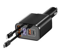 TWYAJYJ Retractable Car Charger USB C 4 in 1 87W Cigarette Lighter Car Phone Charger Adapter for iPhone 17 with Voltage Display Fast Charge for iPhone Samsung LG OnePlus etc