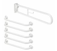Twyford Doc M Fold Down Grab Bar Wall Mounted Bathroom & Toilet Safety Support Rail, Heavy Duty Steel, Blue & White (White)