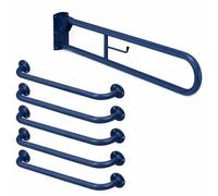 Twyford Doc M Fold Down Grab Bar Wall Mounted Bathroom & Toilet Safety Support Rail, Heavy Duty Steel, Blue & White (Dark Blue)