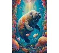 TWYYDP 1000 Piece Jigsaw Puzzle for Adults Coral Reef Manatee Scenery Puzzle Challenge Games Wooden Puzzles