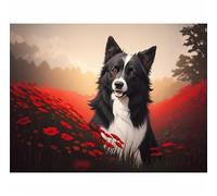 TWYYDP 1000 Piece Jigsaw Puzzles for Adults,Pet Border Collie in Flowers Wooden Puzzle,Puzzle Gift