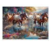 TWYYDP Jigsaw Puzzles 520 Pieces for Adults,Horses By the River,Wooden Puzzles,Challenging Games