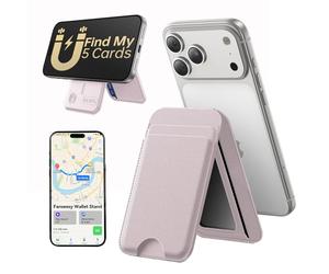 TWZKG for MagSafe Wallet, Works with Apple Find My,5 Card Holder with Stand, Magnetic Phone Wallet for iPhone 17/16/15/14/13/12 Pro Max Plus Air, RFID Blocking Vegan Leather, Pink, 4.17 x 2.83 x 0.51
