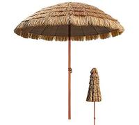 Tx Ø 7.8ft / 2.4m Tropical Hawaiian Beach Straw Parasol Umbrella, Outdoor Waterproof Sun Shade for Garden Pool Patio Umbrellas Round with Tilt Function (Natural Color)