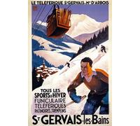 TX177 Vintage St Gervais Les Bains Winter Sports French France Skiing Travel Tourism PLM Railway Poster Re-print - A4 (297 x 210mm) 11.7" x 8.3"