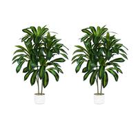 TXABL 2PCS Dracaena Artificial Tree 120cm Tall Fake Tree Artificial Plants Indoor with White Planter, 4FT Floor Plant Faux Yucca Tree in Pot for Outdoor Home Office Living Room Bedroom Farmhouse