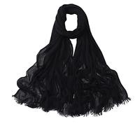 Txameru Hijab for Women Hijab Scarf Muslim Rayon Crinkle Hijab with Fringe Edge, Black, Large
