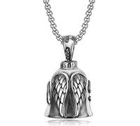 TXCLTS 925 Sterling Silver Retro Punk Style Men's Cross Lucky Bell Wing Knight Bell Keychain Motorcycle Riding Guardian Bell Accessories - Guardian Pendant, Guardian Necklace, Pendant