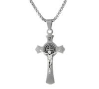 TXCLTS 925 Sterling Silver Saint Benedict Crucifix Necklace Men, Religious Cross Necklace With Jesus On It - Catholic Amulet Crucifix Pendant For Men, Jesus Cross Necklace For